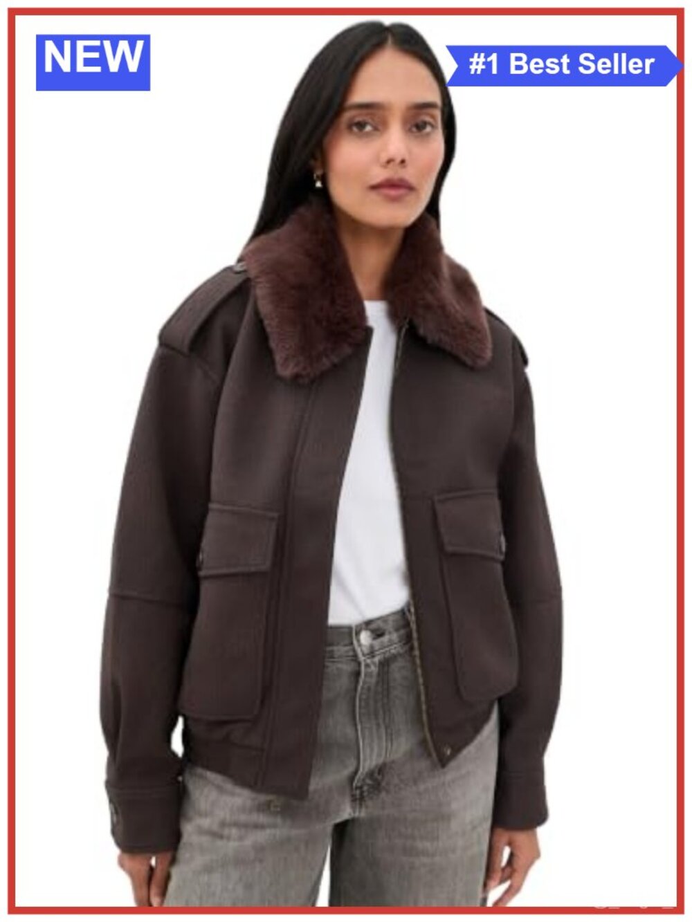 Faux Leather Bomber Jacket Mid-Weight Long Sleeve Contemporary